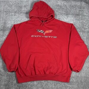 General Motors Corvette Hoodie Men's 2XL Red Logo Long Sleeve GM Vintage